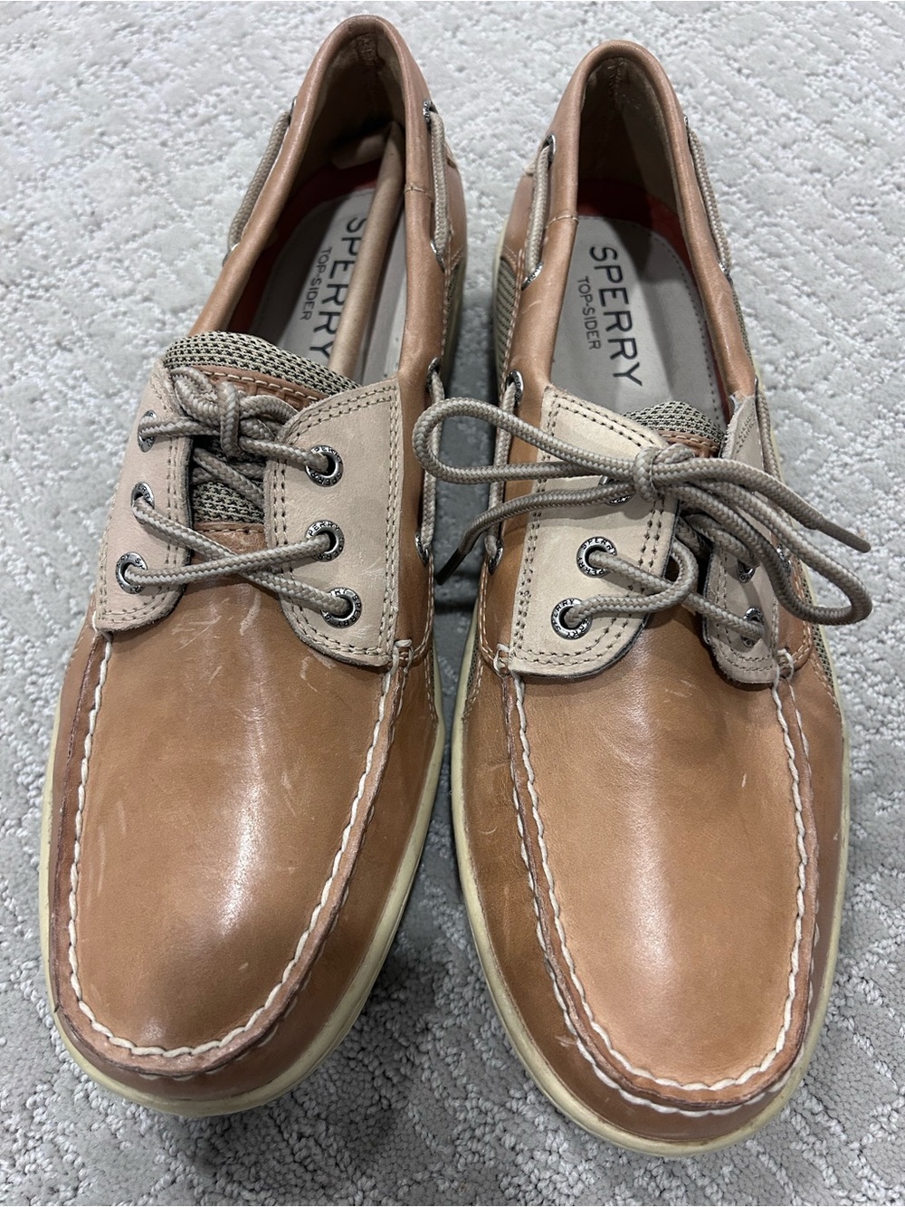 Sperry Two-Tone Tan & Beige Leather Boat Shoes